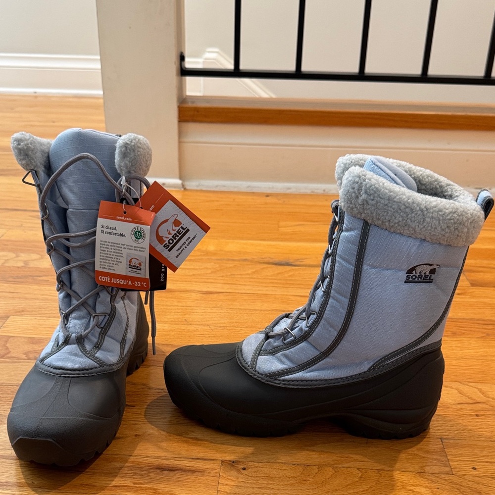 Sorel Light Blue and Gray Insulated Lace-Up Winter Boots